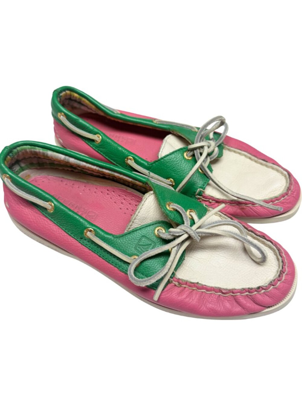 Sperry Top-Sider Original Boat Shoes Pink Green Colorblock Leather Womens 8.5
